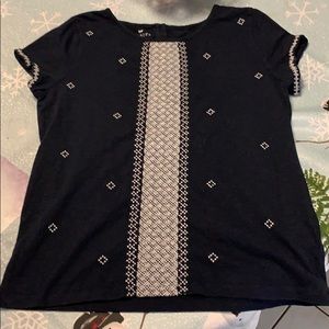 Embroidered blue t shirt style blouse